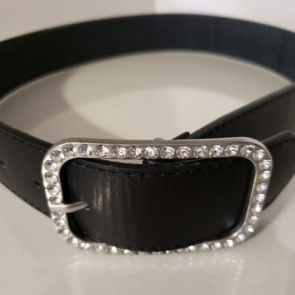 Alexie Marcoux Vegan Black Belt Rhinestone Rectangle Buckle Woman Small - Picture 2 of 9